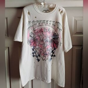 New White METALLICA Oversized Band Shirt with Skull Design SIZE S/M - FITS L/XL